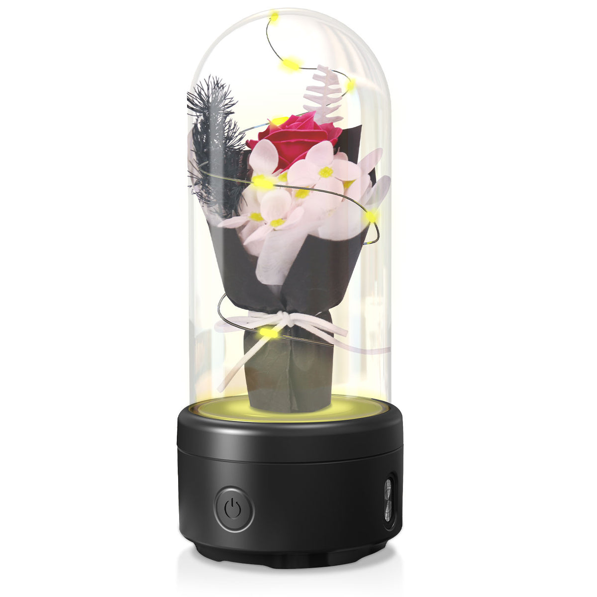 Rose Bouquet LED Light and Bluetooth Speaker in Glass Dome (photo 10)