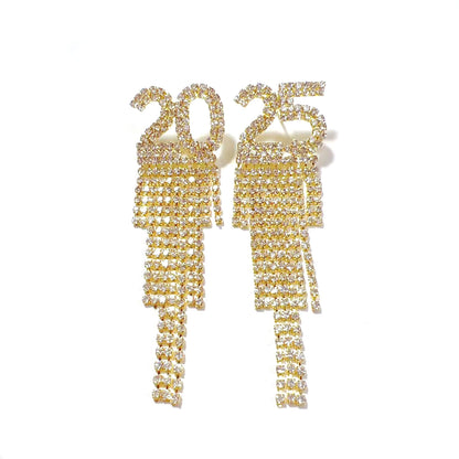 Rhinestone Number Drop Earrings (photo 4)