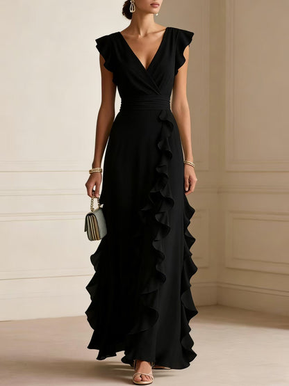 Women's Ruffle V-Neck Sleeveless Maxi Dress (photo 6)