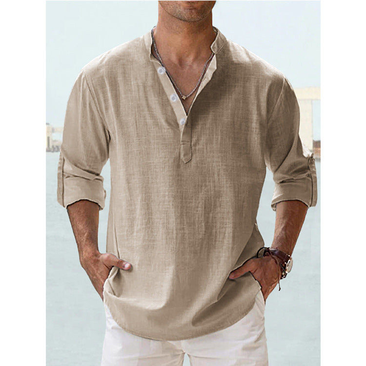 Men's Long-Sleeve Stand-Collar Pullover Shirt (photo 7)