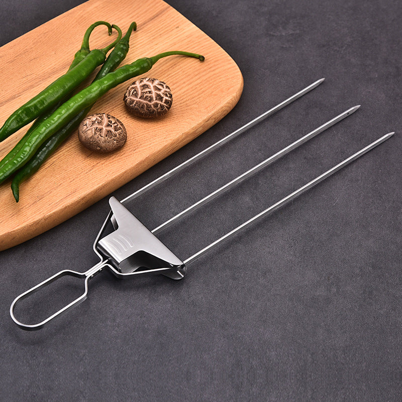 3-Prong Stainless Steel BBQ Skewer Forks (photo 3)