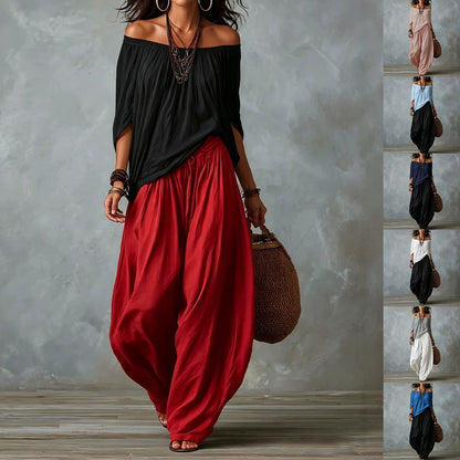 Women's Off-Shoulder Top and Flare Pants Set
