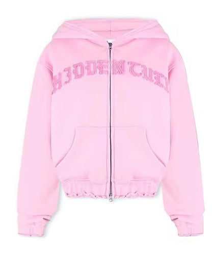 Women's Zip-Up Hooded Crop Sweatshirt and Drawstring Pants Set (photo 10)