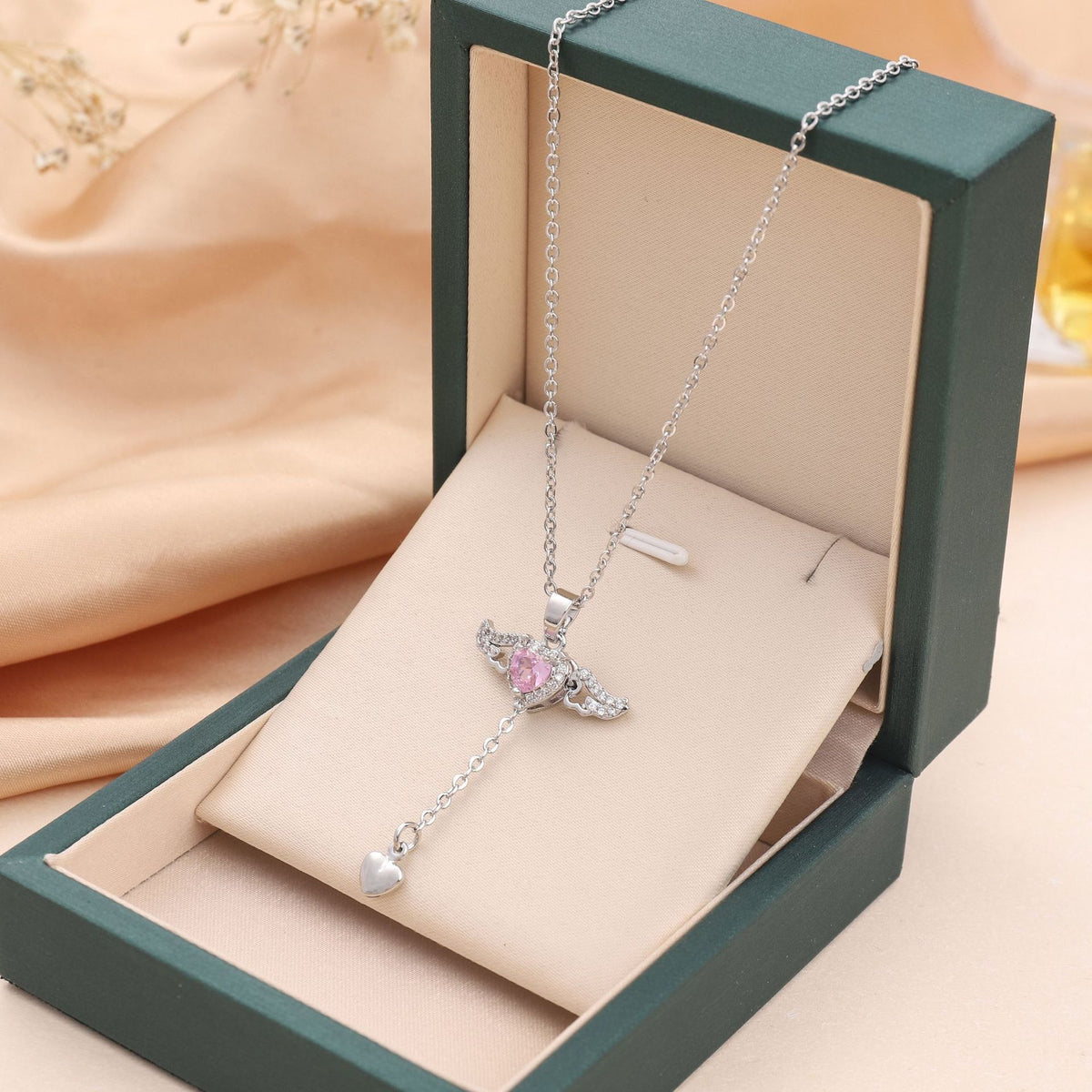 Cupid Heart Pendant Necklace with Moving Wings (photo 10)