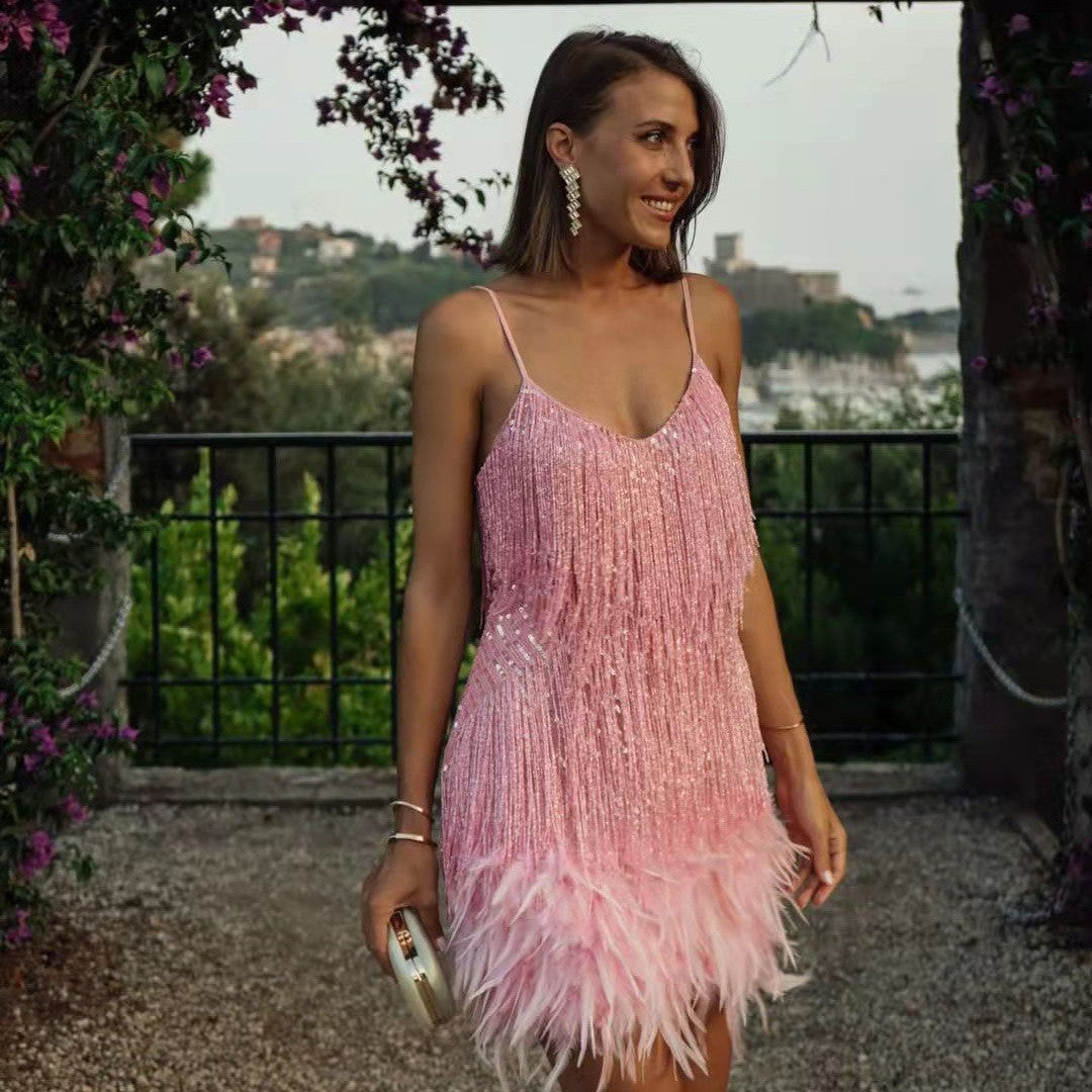 Women's Sequin Tassel V-Neck Strappy Mini Dress (photo 8)