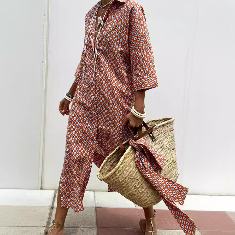 Women's Striped Half-Sleeve Shirt Dress with Belt (photo 5)