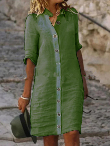 Women's Half-Sleeve V-Neck Button-Front Shirt Dress (photo 13)