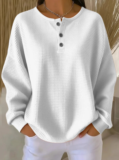 Women's Waffle Knit Long-Sleeve Button T-Shirt (photo 8)