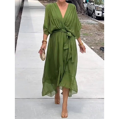 Women's Batwing-Sleeve V-Neck Tie-Waist Midi Dress (photo 12)