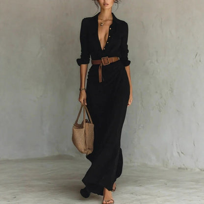 Women's Asymmetric Button-Front Shirt Dress with Belt (photo 5)