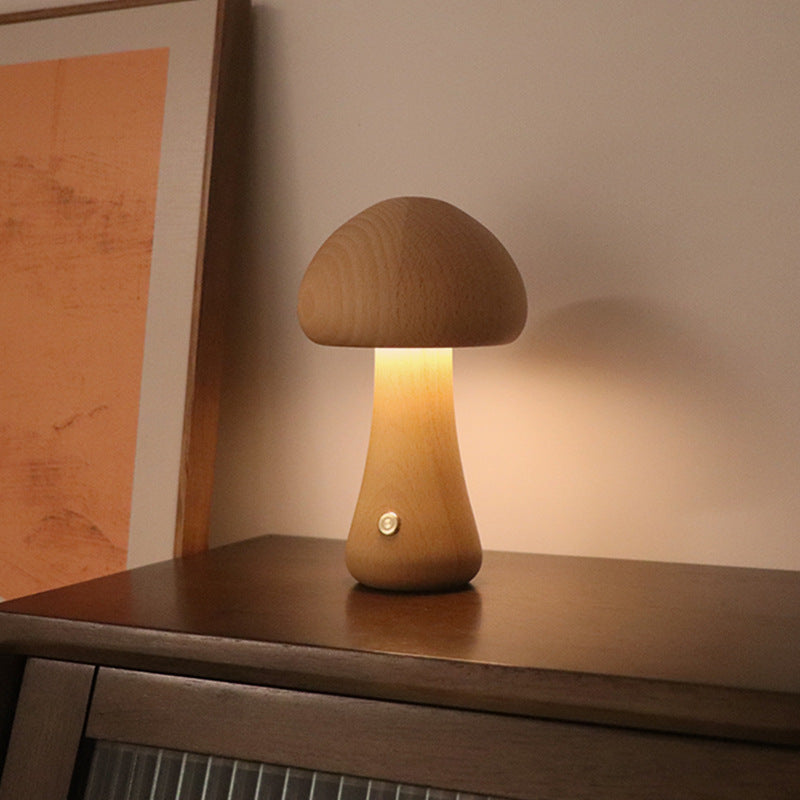 Wooden Mushroom LED Night Light with Touch Switch (photo 7)