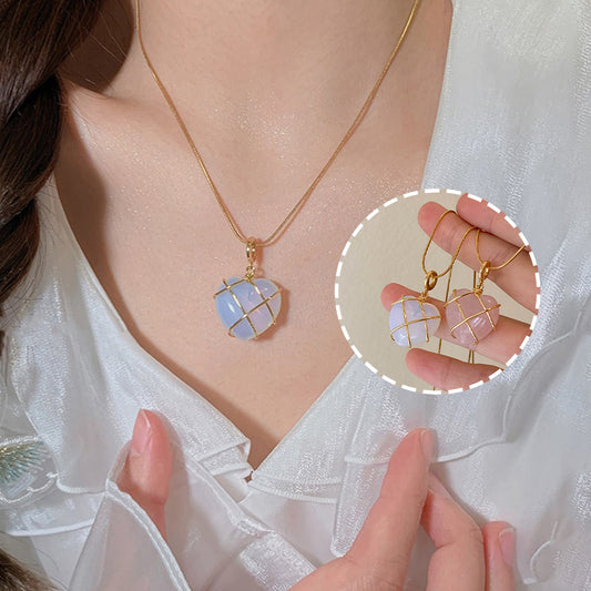 Heart Pendant Necklace with Opal-Look Stone