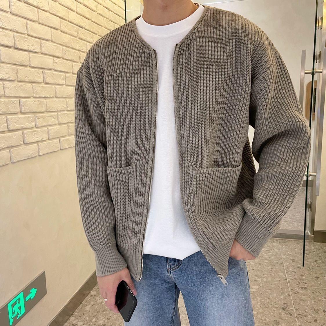 Men's Lined Zip-Up Knit Cardigan with Funnel Neck (photo 2)