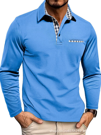 Men's Plaid-Panel Lapel Long-Sleeve Polo Shirt (photo 14)
