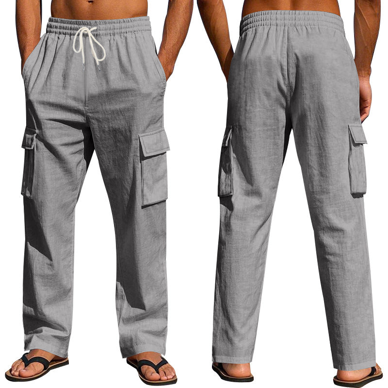 Men's Multi-Pocket Linen Cargo Pants (photo 4)