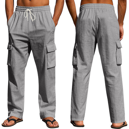 Men's Multi-Pocket Linen Cargo Pants (photo 4)