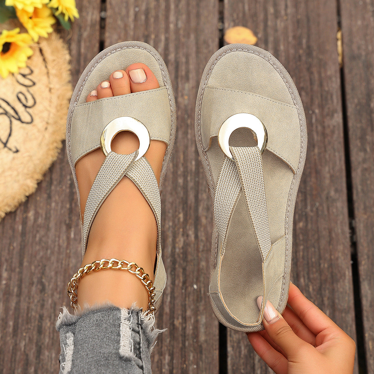 Women's Open-Toe Wedge Sandals with Elastic Strap (photo 7)