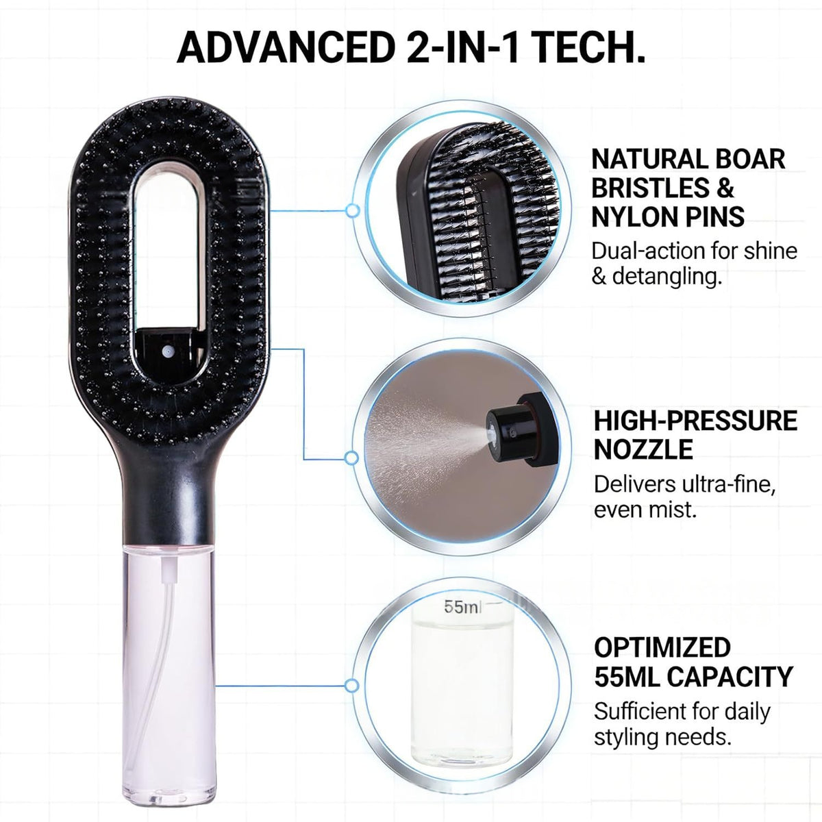 2-in-1 Detangling Brush with Built-In Mist Spray Bottle (photo 3)