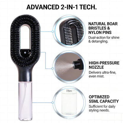 2-in-1 Detangling Brush with Built-In Mist Spray Bottle (photo 3)