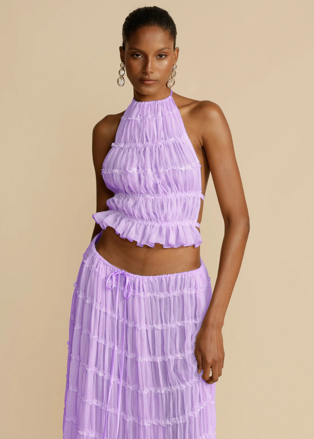 Women's Halter Crop Top and Pleated Maxi Skirt Set (photo 17)
