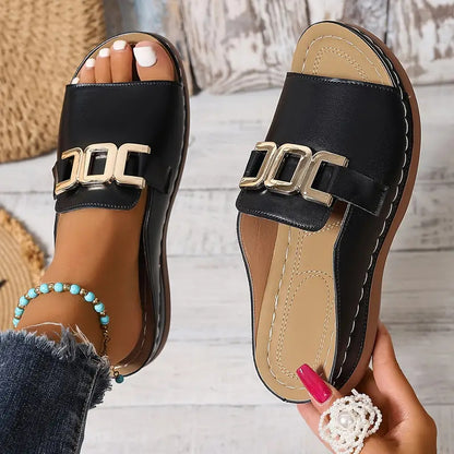 Women's Chain-Detail Platform Wedge Slides (photo 6)