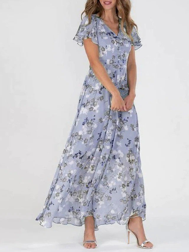 Women's Floral V-Neck Ruffle A-Line Dress (photo 5)