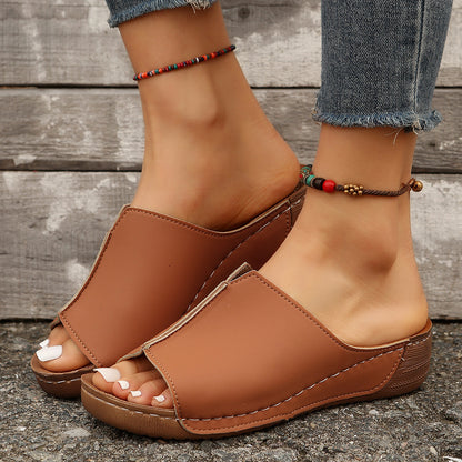Women's Peep-Toe Wedge Slide Sandals (photo 6)