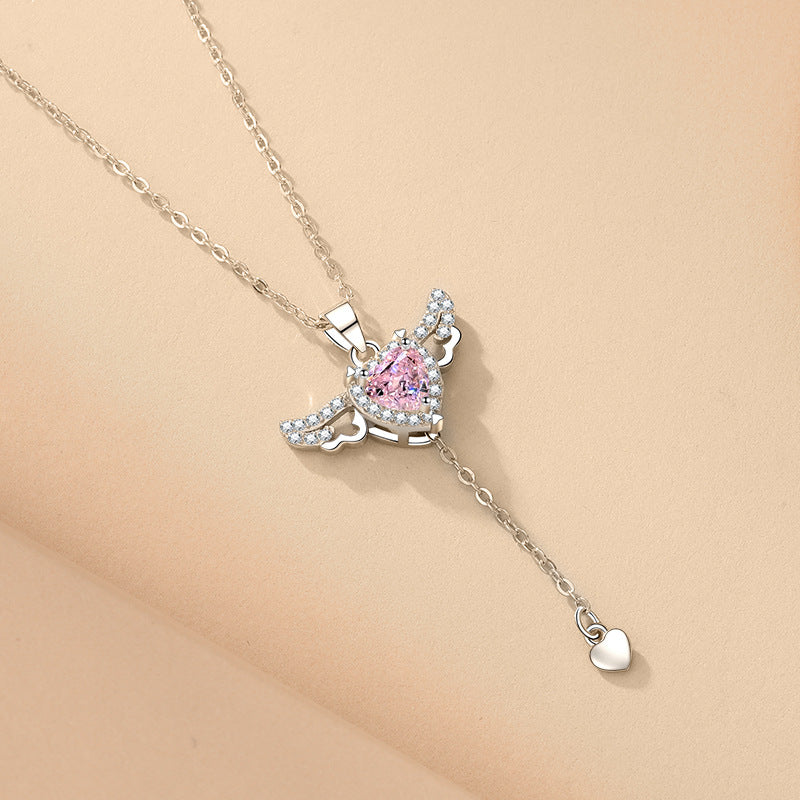 Cupid Heart Pendant Necklace with Moving Wings (photo 9)