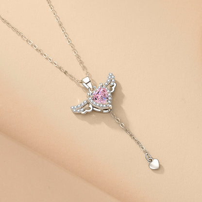 Cupid Heart Pendant Necklace with Moving Wings (photo 9)