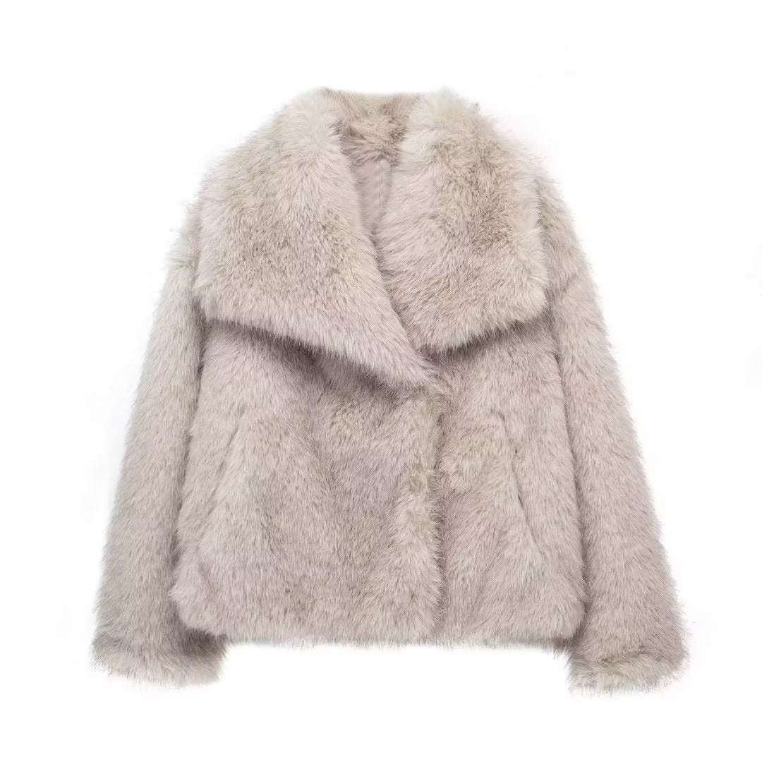 Women's Fluffy Plush Lapel Coat (photo 9)