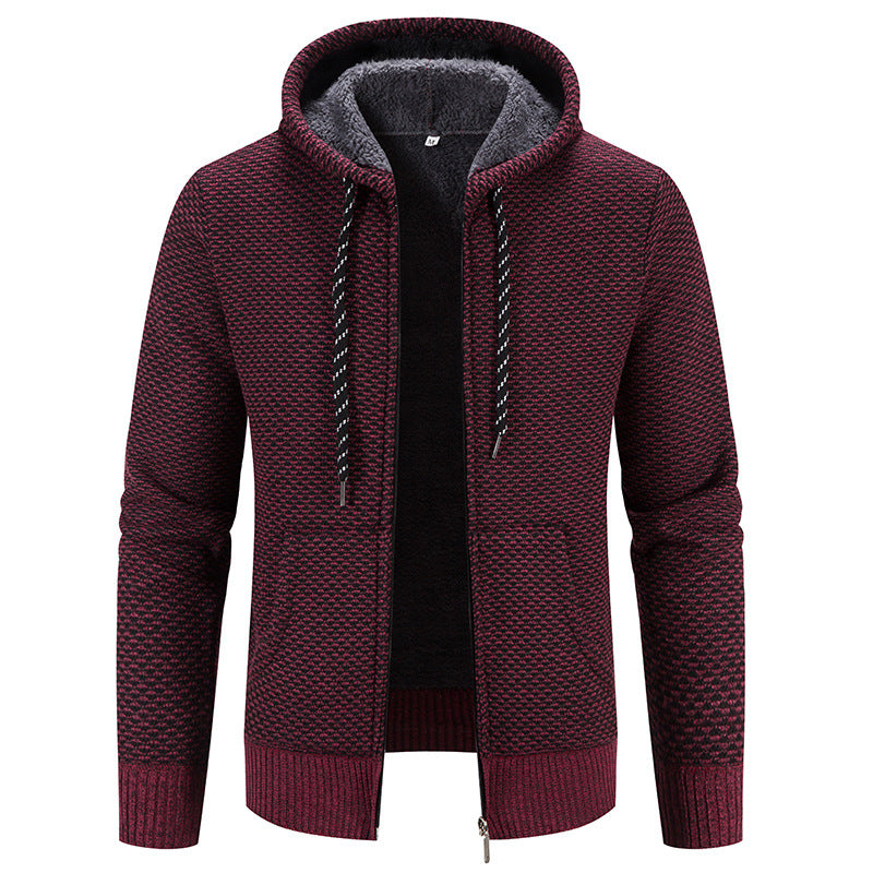 Men's Hooded Plush Zip-Up Sweater Jacket (photo 2)