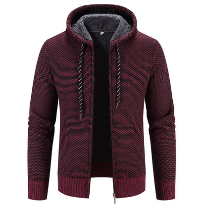 Men's Hooded Plush Zip-Up Sweater Jacket (photo 2)