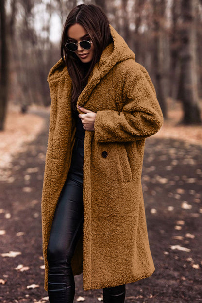 Women's Long Hooded Faux Fleece Teddy Coat (photo 3)