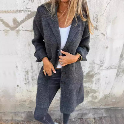 Women's Lapel Single-Breasted Mid-Length Coat with Pockets (photo 4)