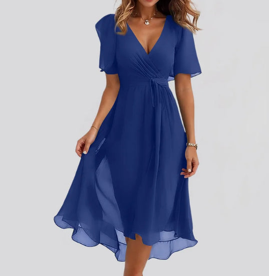 Women's Printed Chiffon V-Neck Short-Sleeve Dress (photo 13)