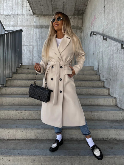Women's Double-Breasted Belted Long Coat (photo 4)