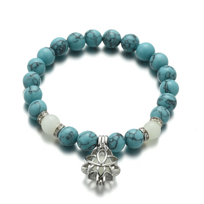 Glow-in-the-Dark Lotus Charm Beaded Bracelet (photo 2)