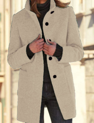 Women's Stand-Collar Button Coat with Pockets (photo 15)