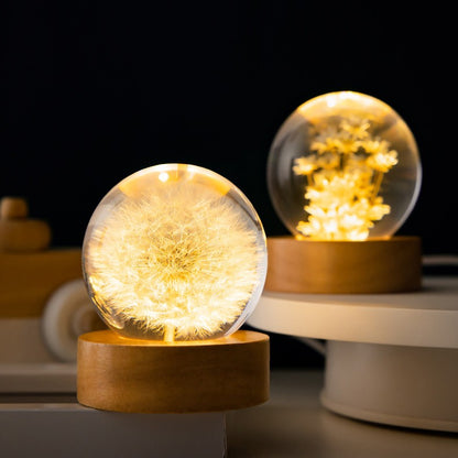 Dandelion or Daisy Ball Night Light with Beech Wood Base, USB (photo 2)