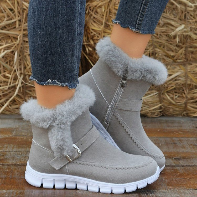 Women's Plush-Lined Buckle Snow Ankle Boots