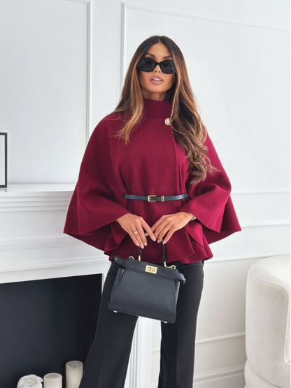 Women's Stand-Collar Batwing Cape Jacket with Belt (photo 8)