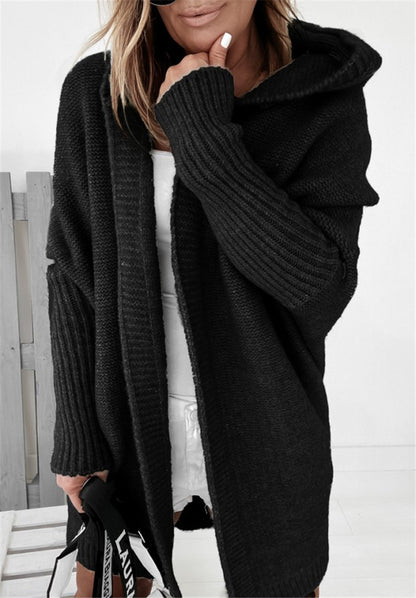 Women's Oversized Hooded Batwing Knit Cardigan (photo 9)