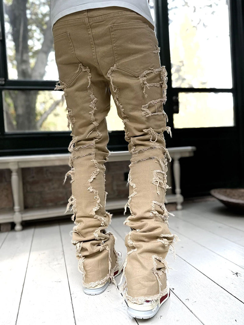 Men's Fringed Ripped Stacked Skinny Jeans (photo 3)