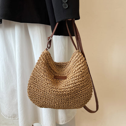 Woven Straw Tote Bag with Zipper (photo 2)