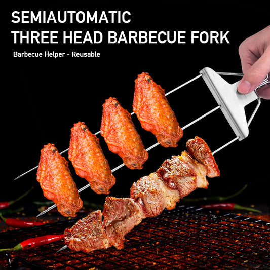 3-Prong Stainless Steel BBQ Skewer Forks