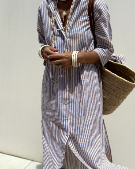 Women's Striped Half-Sleeve Shirt Dress with Belt (photo 14)