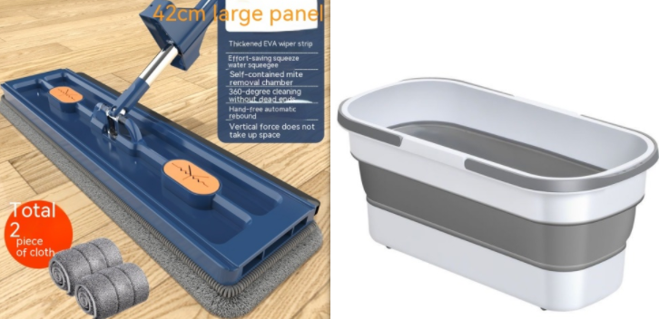 Large 360° Rotating Flat Mop with Stainless Steel Handle (photo 22)