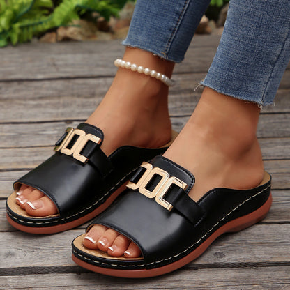 Women's Chain-Detail Platform Wedge Slides (photo 2)