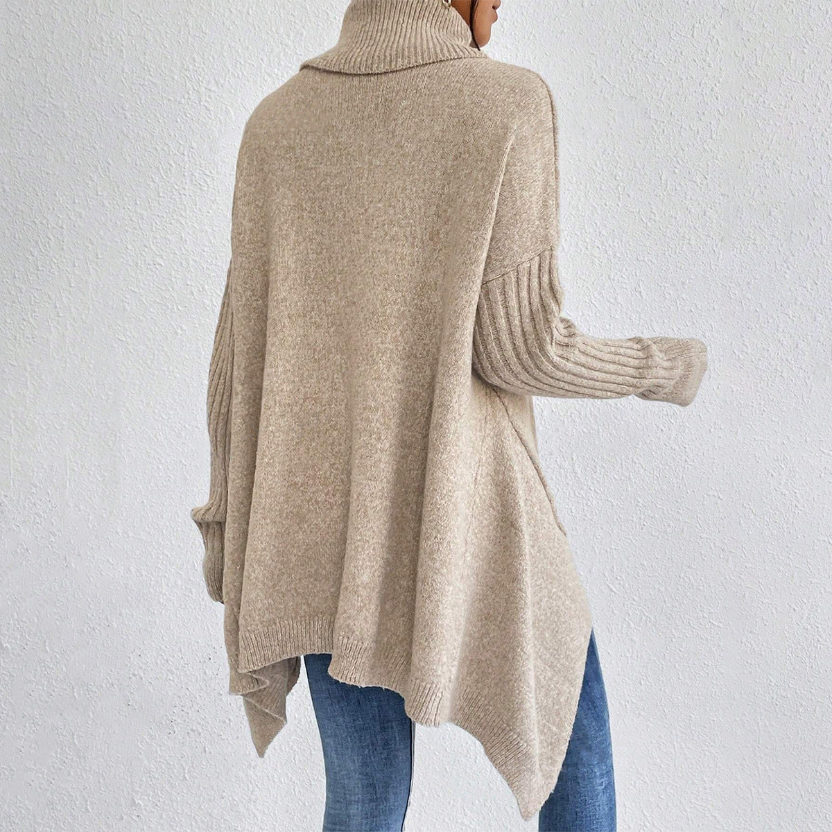 Women's Loose Irregular-Hem Turtleneck Sweater (photo 3)
