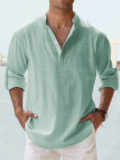 Men's Long-Sleeve Stand-Collar Pullover Shirt (photo 10)